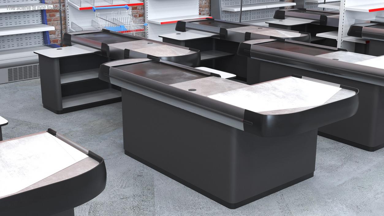 3D model Supermarket Checkout Counters Set Grey Rigged