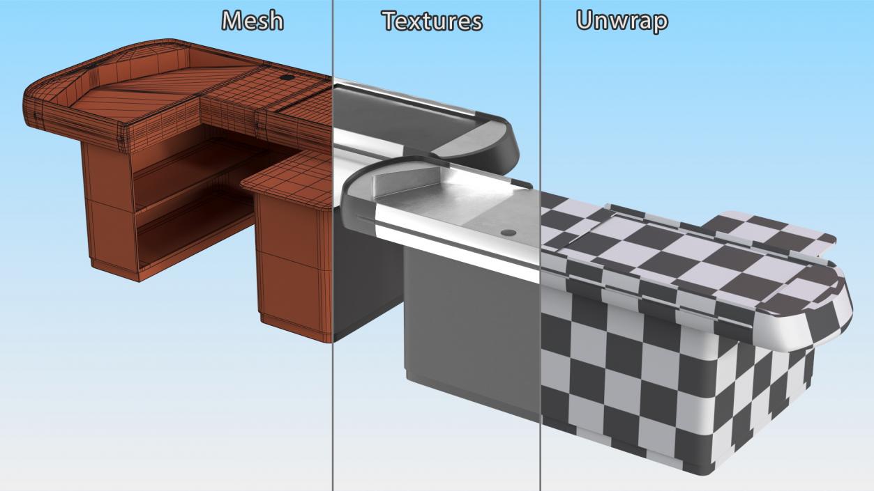 3D model Supermarket Checkout Counters Set Grey Rigged