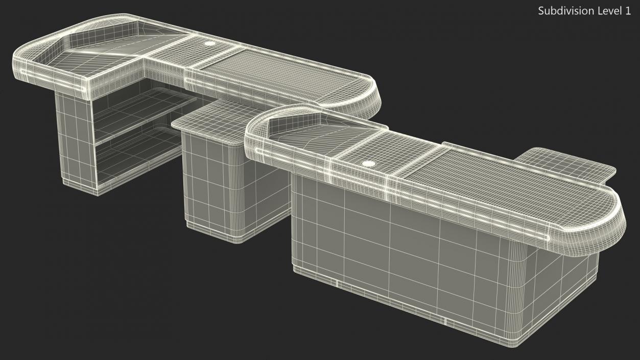 3D model Supermarket Checkout Counters Set Grey Rigged