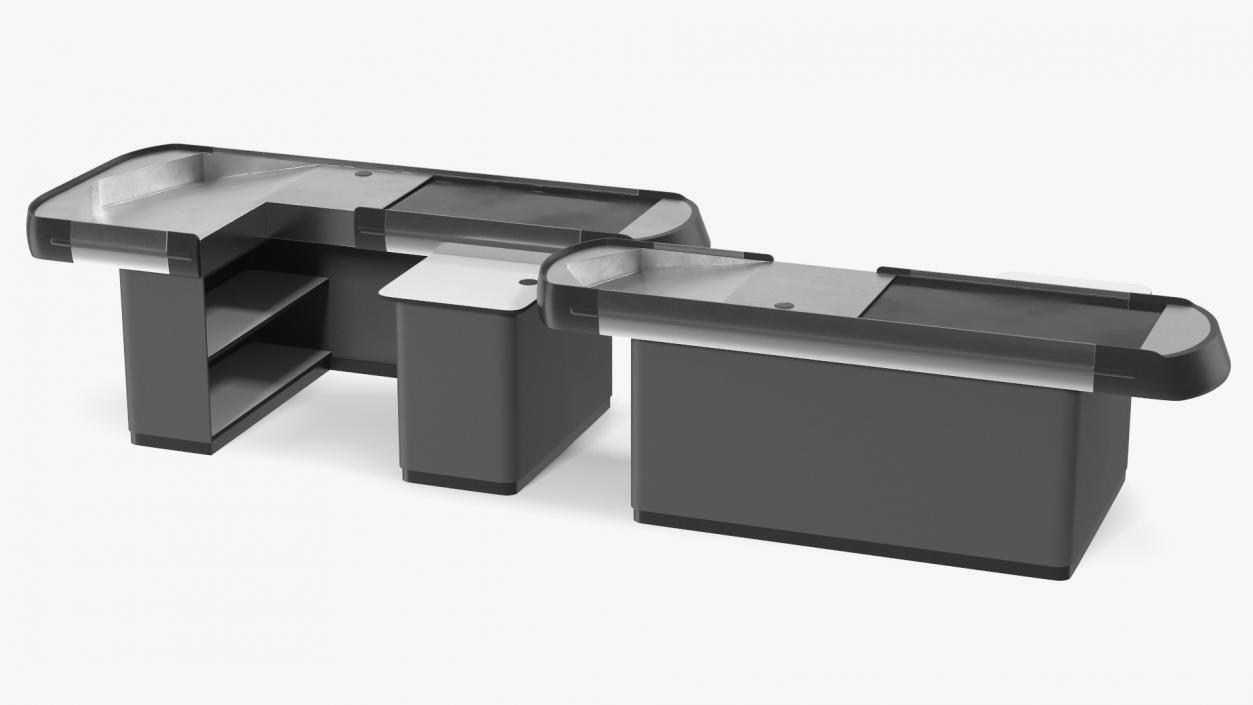 3D model Supermarket Checkout Counters Set Grey Rigged