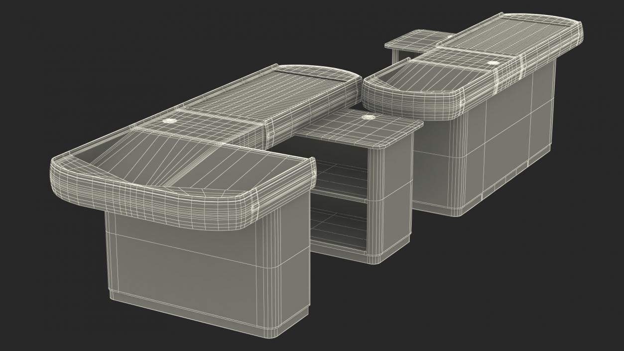 3D model Supermarket Checkout Counters Set Grey Rigged