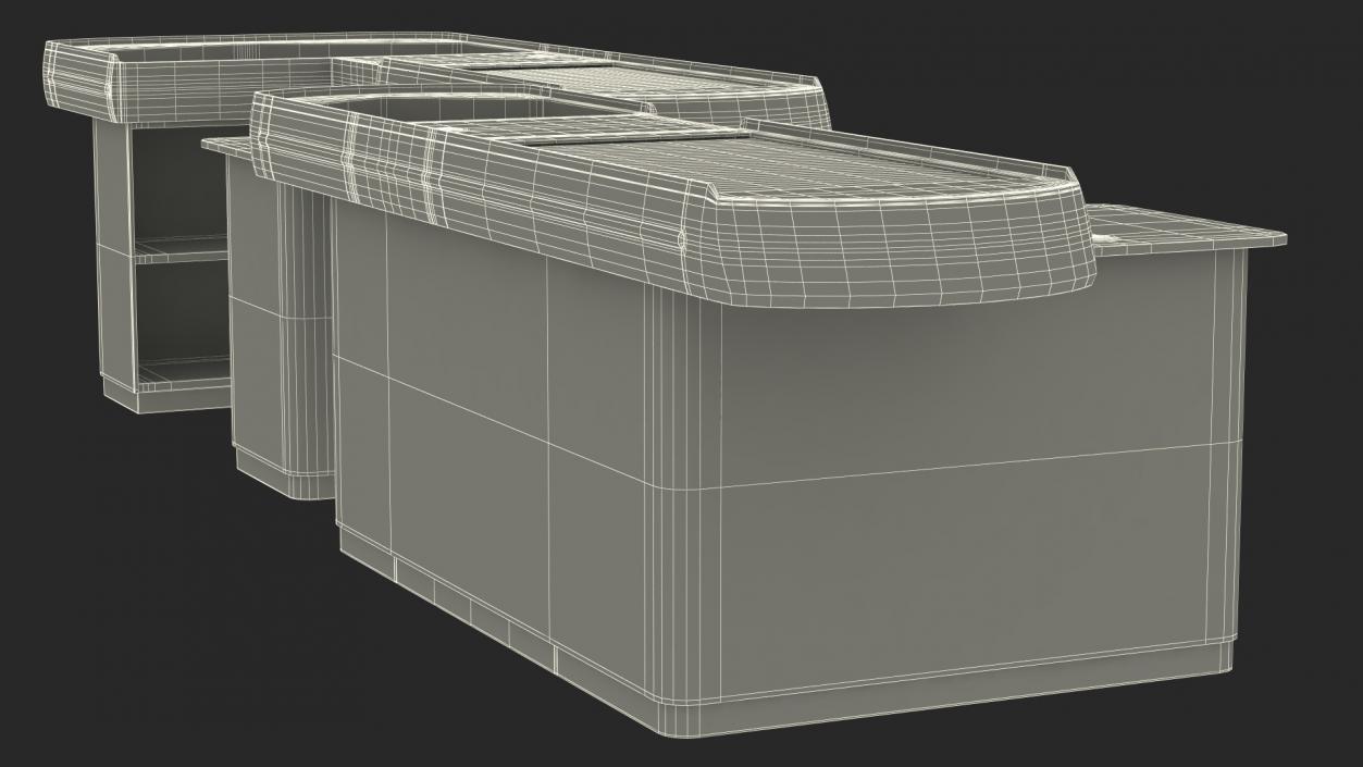 3D model Supermarket Checkout Counters Set Grey Rigged