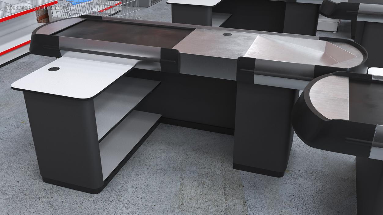 3D model Supermarket Checkout Counters Set Grey Rigged