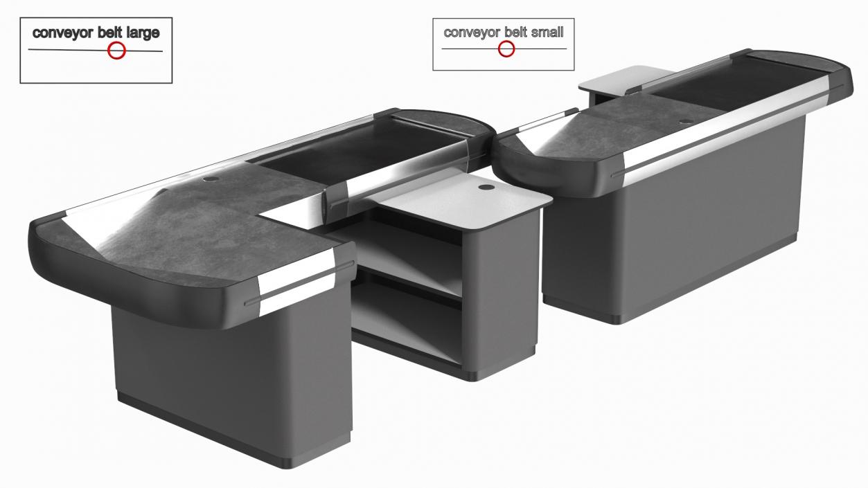 3D model Supermarket Checkout Counters Set Grey Rigged