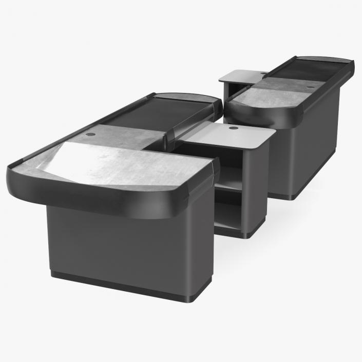 3D model Supermarket Checkout Counters Set Grey Rigged