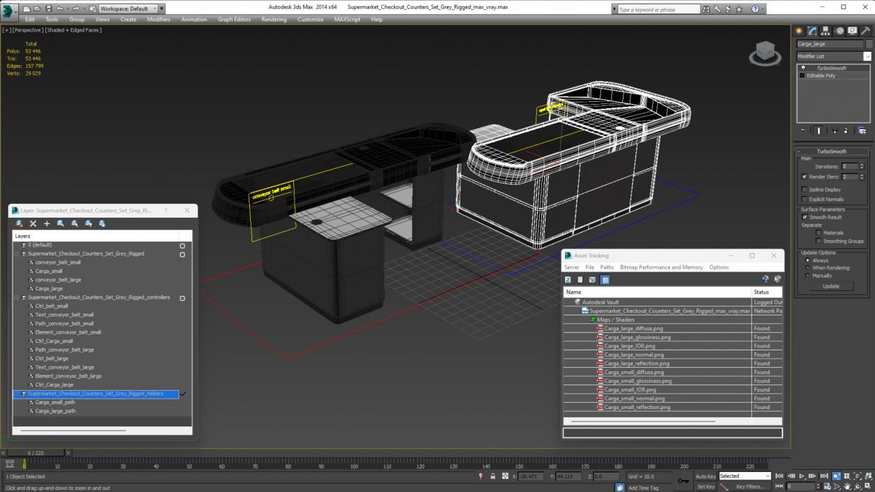 3D model Supermarket Checkout Counters Set Grey Rigged