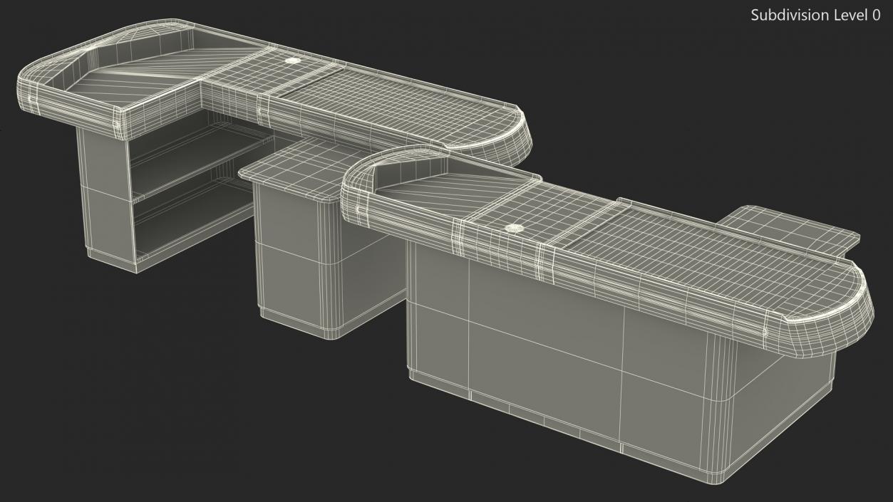 3D model Supermarket Checkout Counters Set Grey Rigged