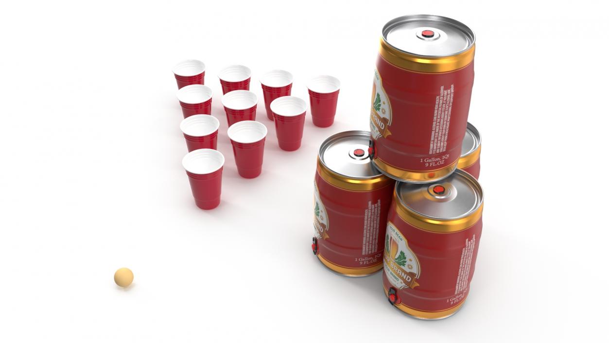 3D Beer Pong Table Set with Cups Kegs Mockup