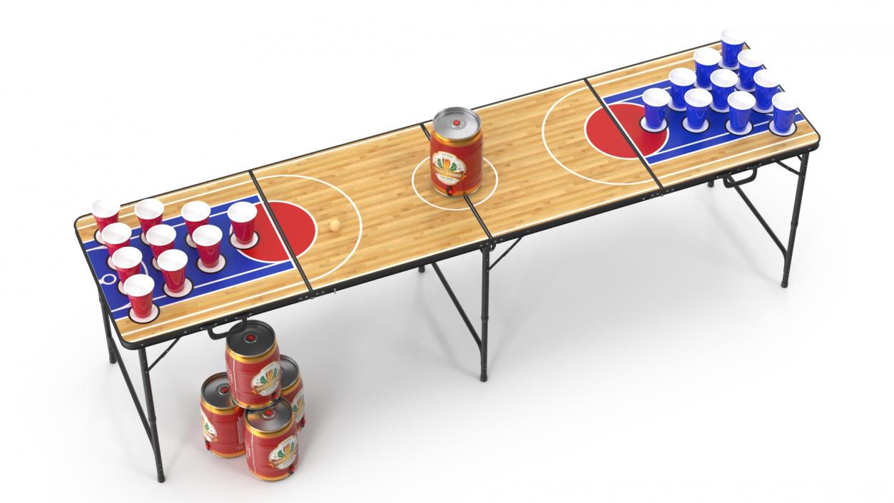 3D Beer Pong Table Set with Cups Kegs Mockup