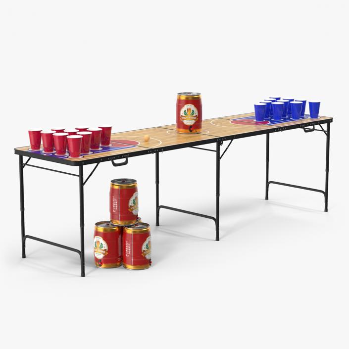 3D Beer Pong Table Set with Cups Kegs Mockup