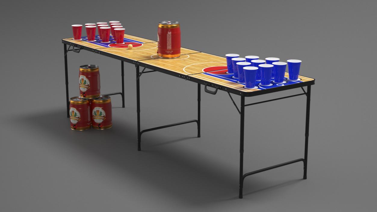 3D Beer Pong Table Set with Cups Kegs Mockup