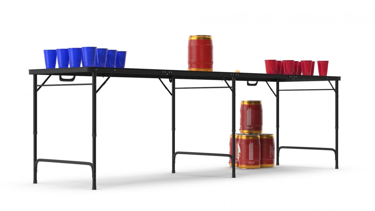 3D Beer Pong Table Set with Cups Kegs Mockup