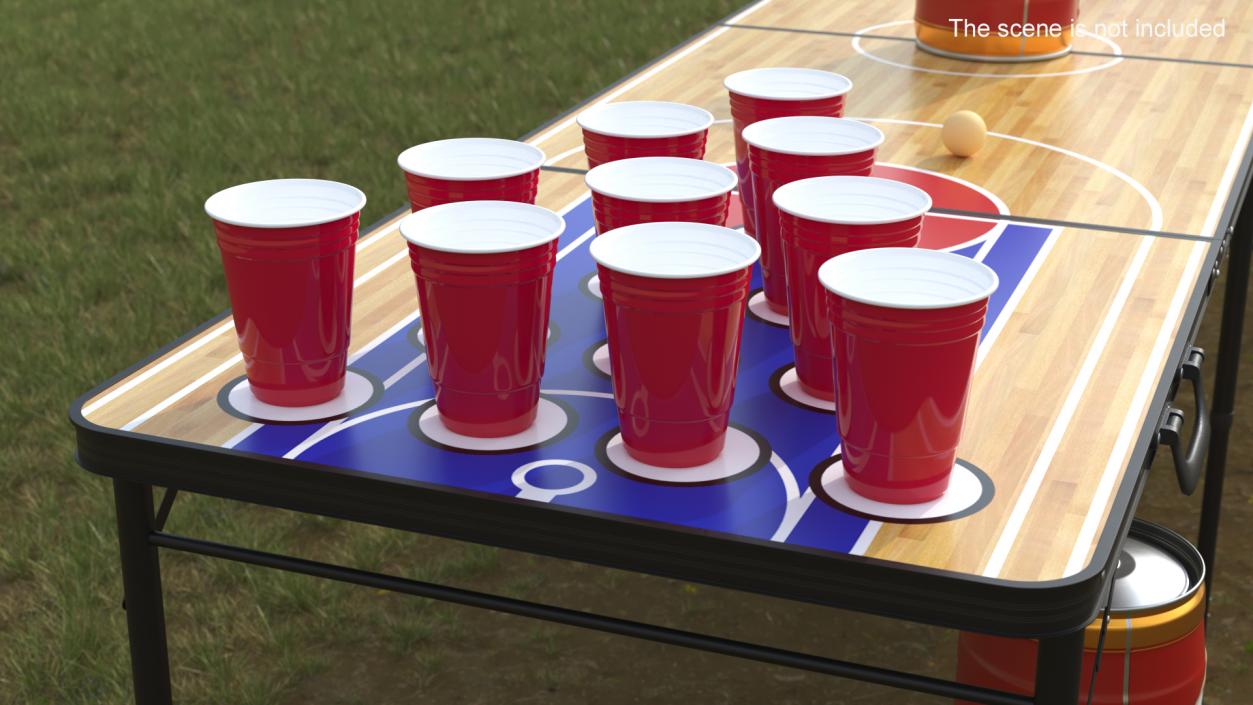 3D Beer Pong Table Set with Cups Kegs Mockup