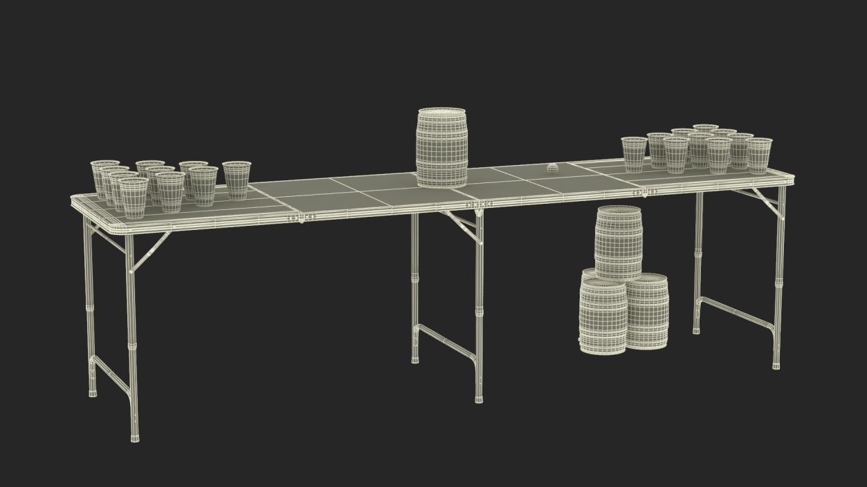 3D Beer Pong Table Set with Cups Kegs Mockup