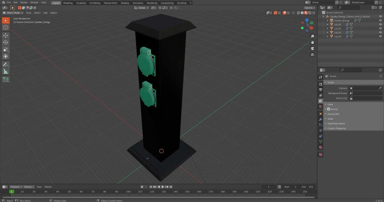 Garden Energy Column with 4 Socket(1) 3D