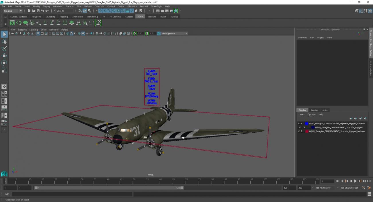 WWII Douglas C-47 Skytrain Rigged for Maya 3D