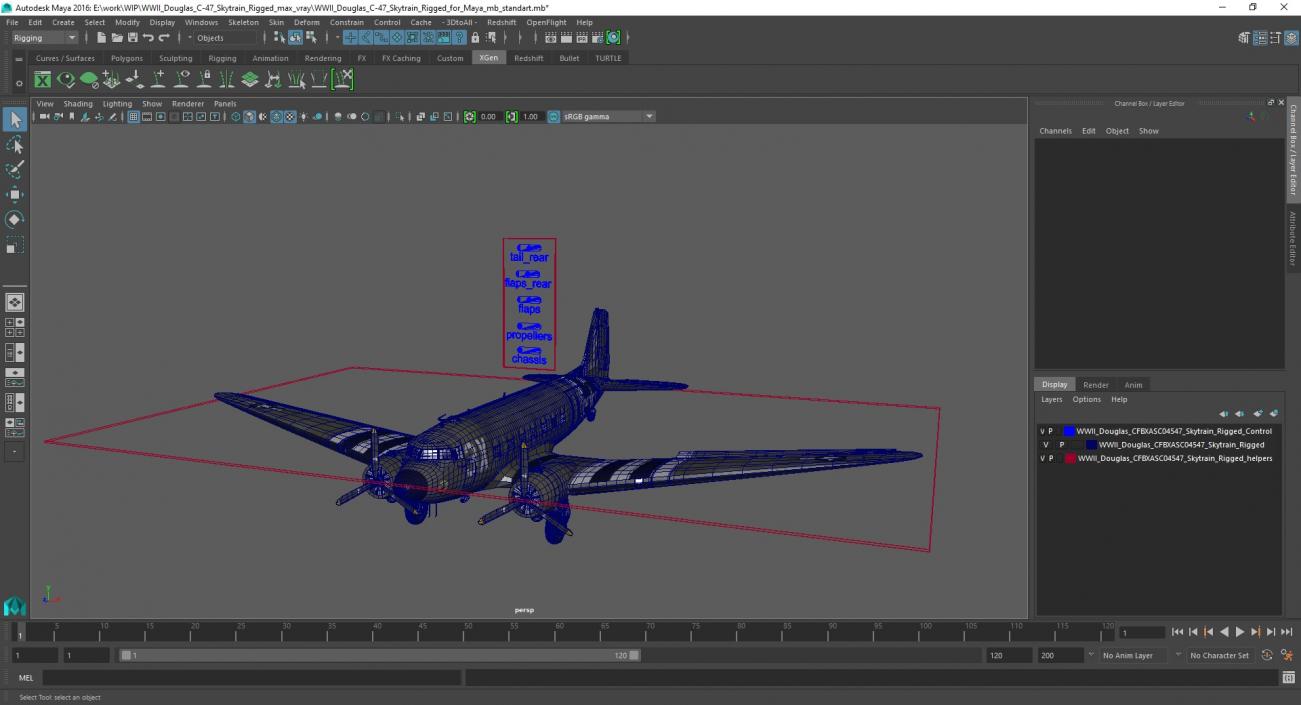 WWII Douglas C-47 Skytrain Rigged for Maya 3D