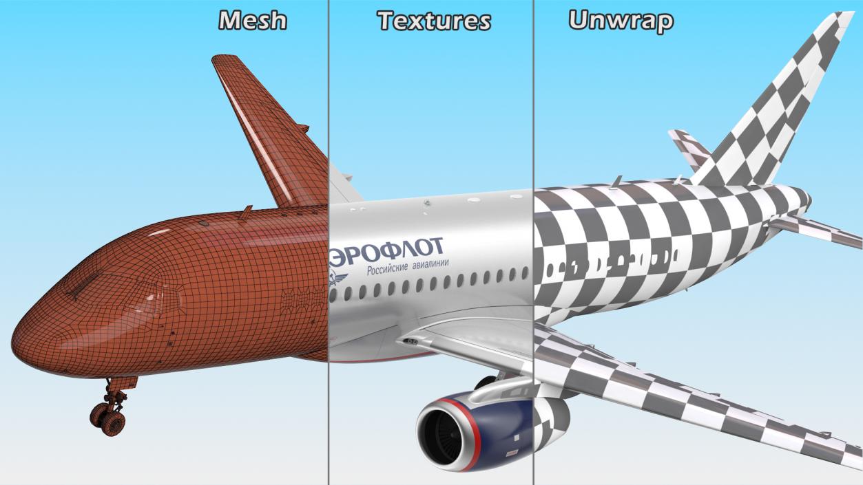 3D Sukhoi Superjet 100 95lr Aeroflot model