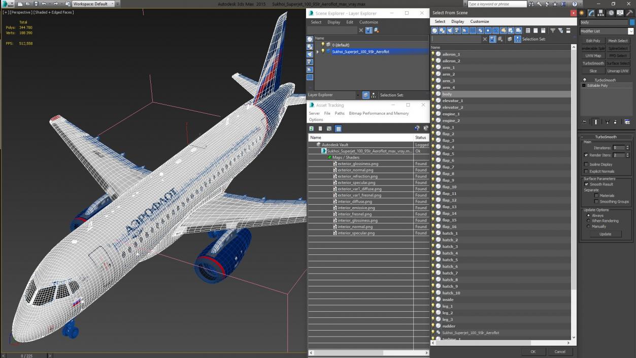 3D Sukhoi Superjet 100 95lr Aeroflot model