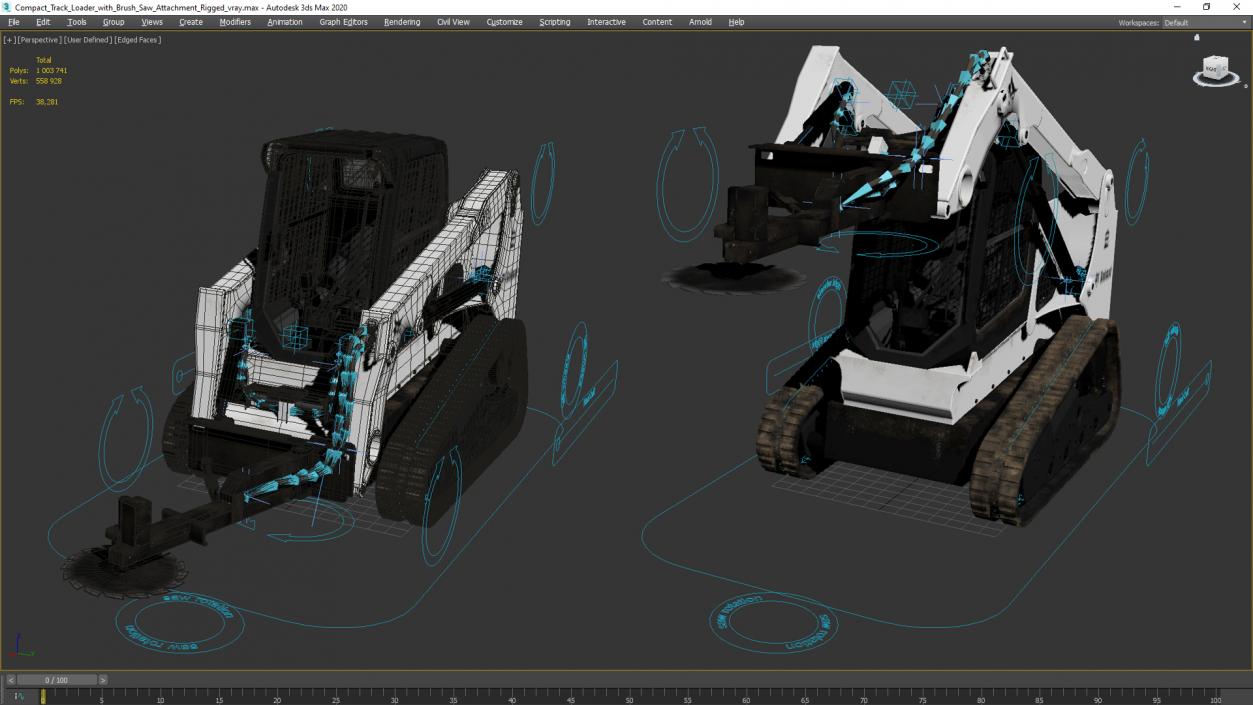 3D Compact Track Loader with Brush Saw Attachment Rigged model