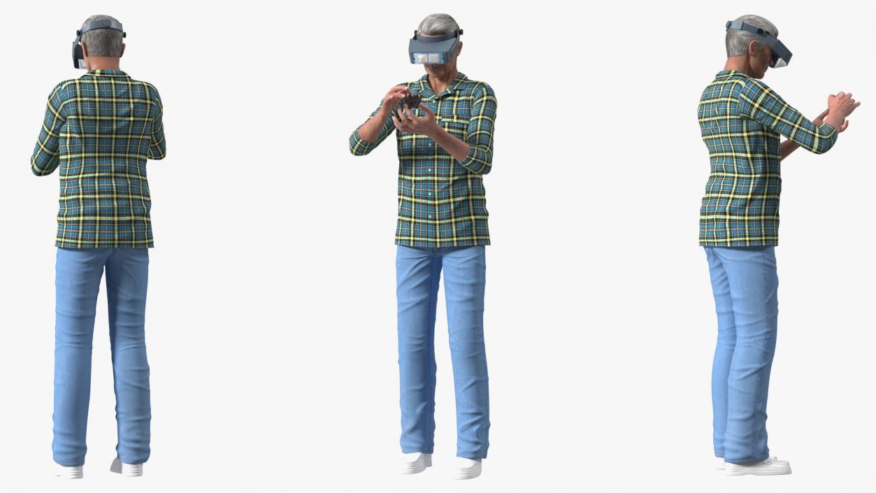 Man Repairing Mechanism with Optivisor Glass Binocular 3D model