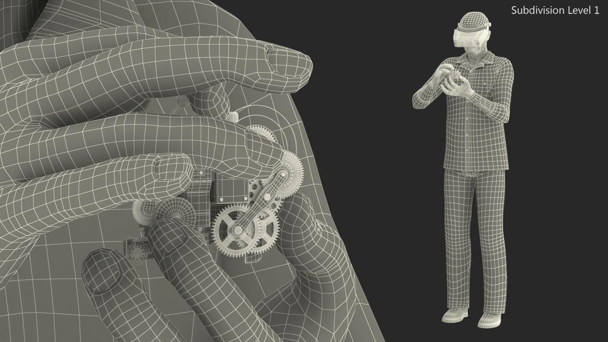 Man Repairing Mechanism with Optivisor Glass Binocular 3D model