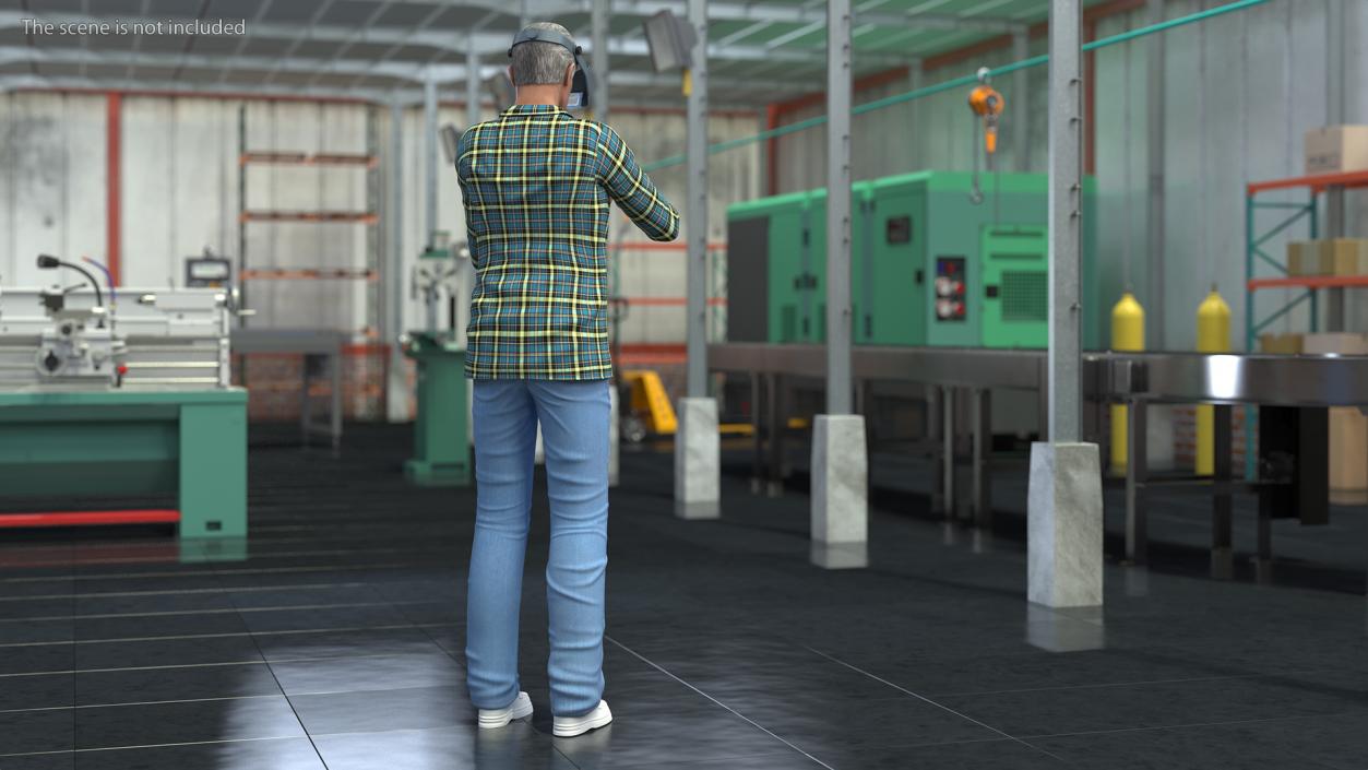 Man Repairing Mechanism with Optivisor Glass Binocular 3D model