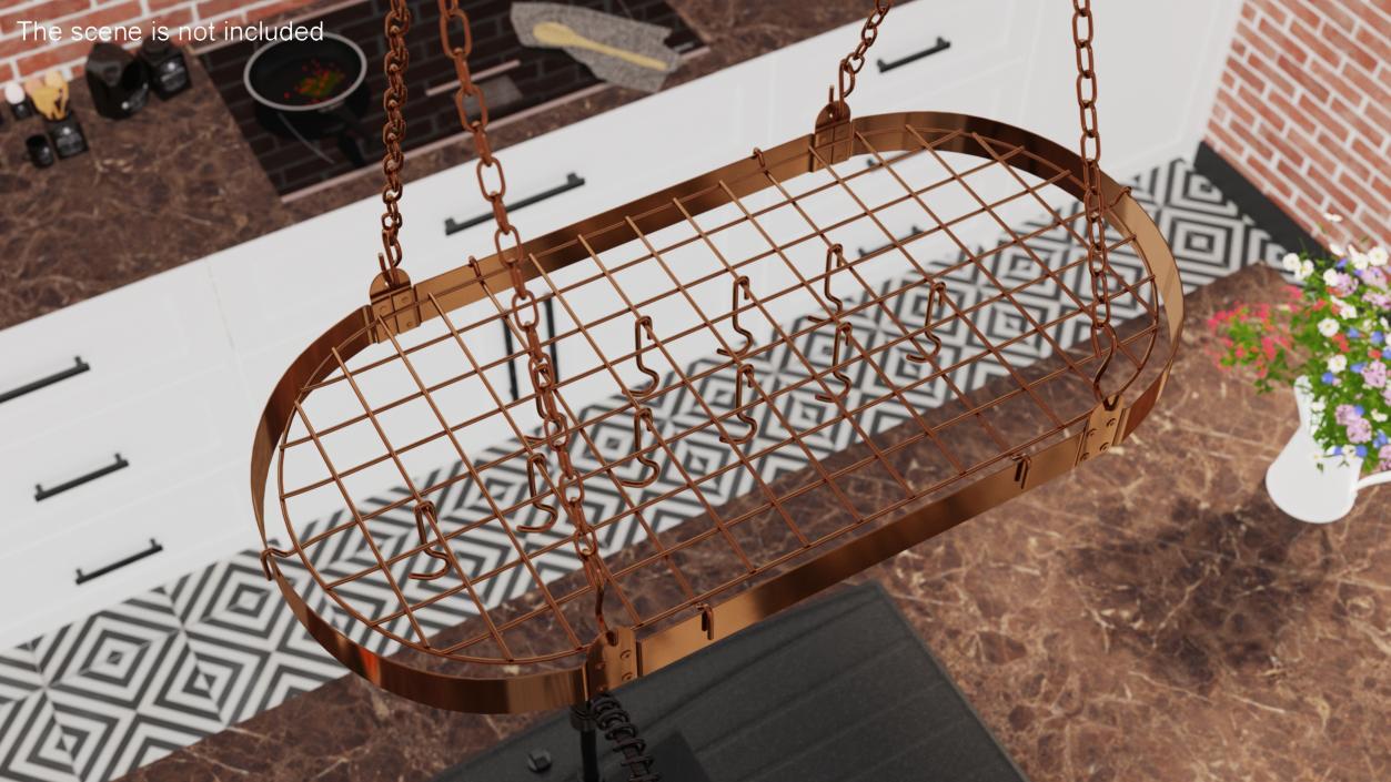 Chain Suspended Hanging Pot Rack Copper 3D model