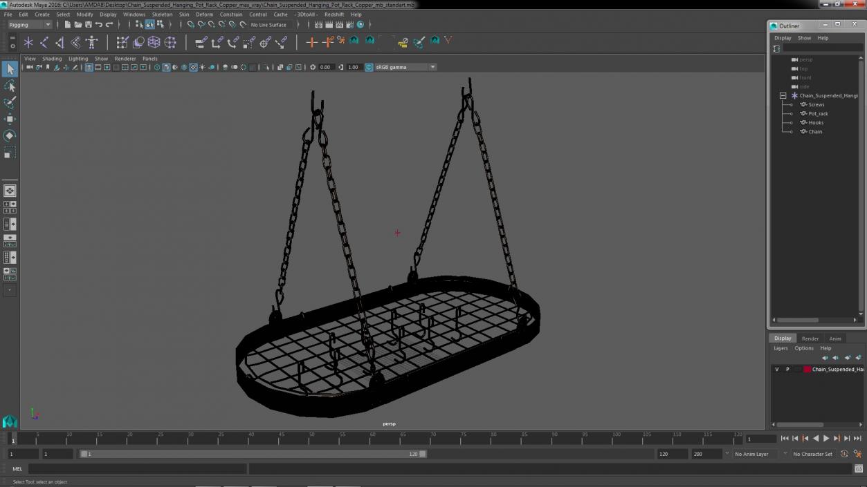 Chain Suspended Hanging Pot Rack Copper 3D model