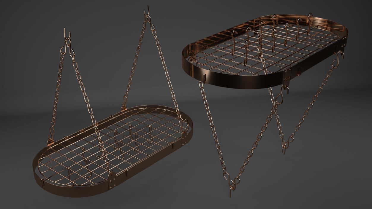 Chain Suspended Hanging Pot Rack Copper 3D model