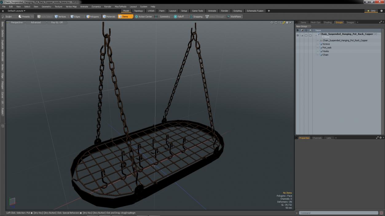 Chain Suspended Hanging Pot Rack Copper 3D model