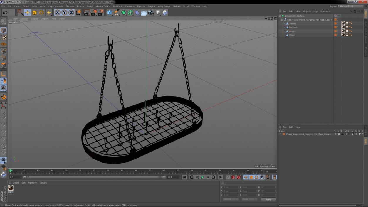 Chain Suspended Hanging Pot Rack Copper 3D model