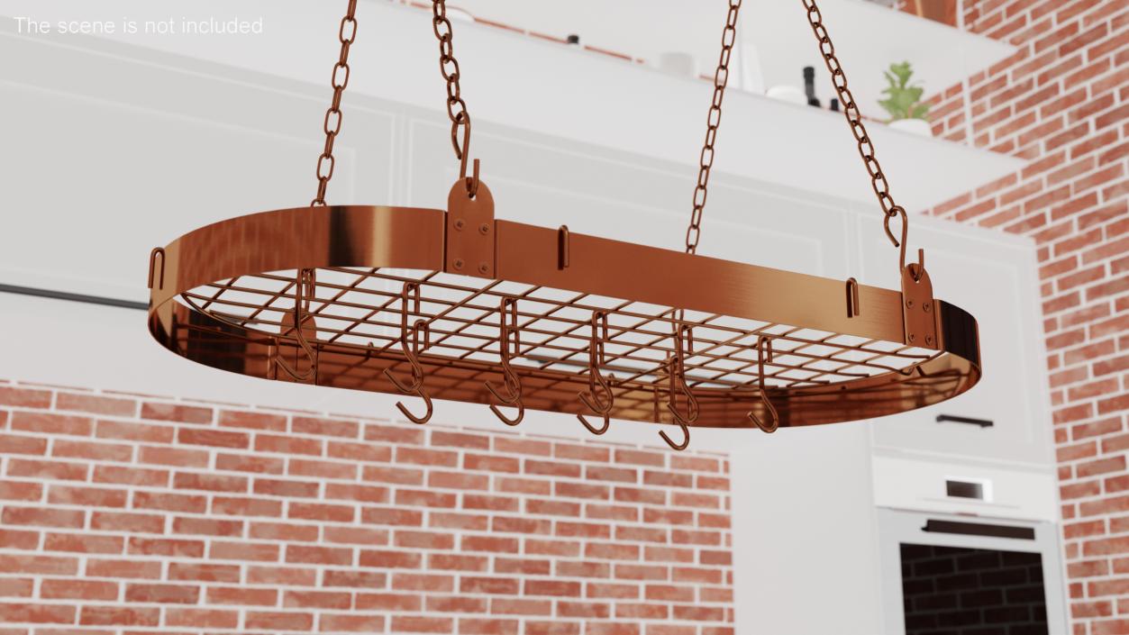 Chain Suspended Hanging Pot Rack Copper 3D model