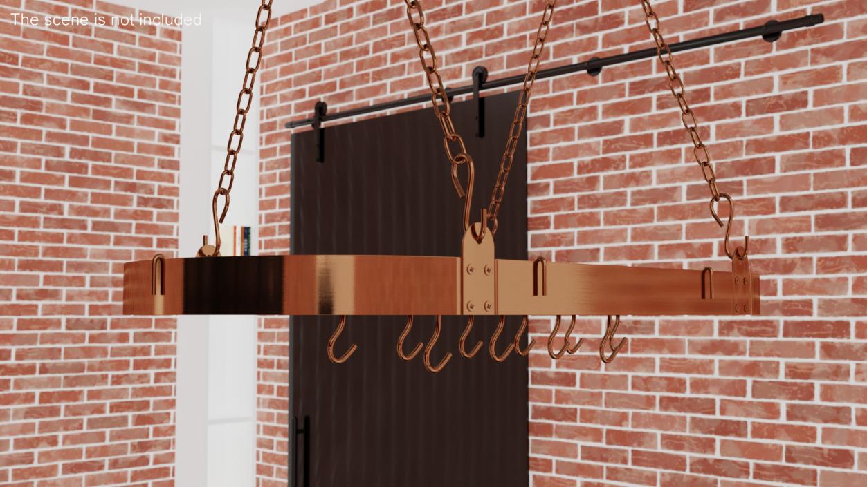 Chain Suspended Hanging Pot Rack Copper 3D model