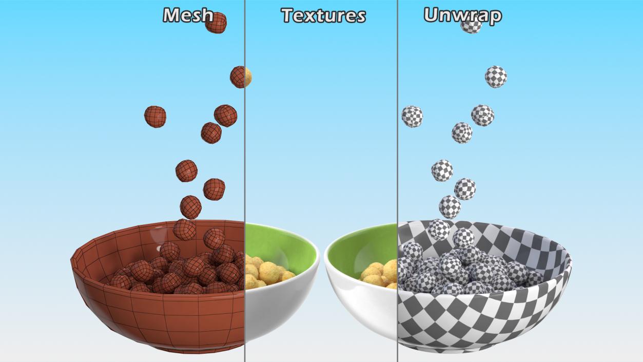 3D model Cereal Balls Falling into Bowl