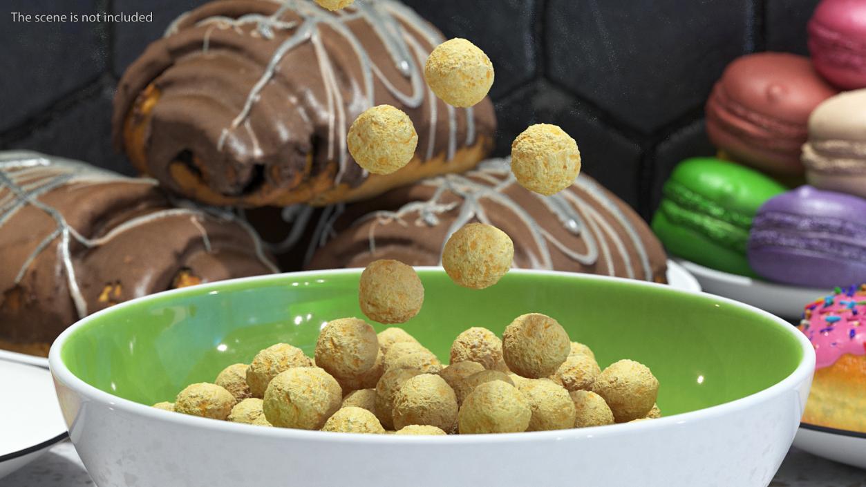 3D model Cereal Balls Falling into Bowl