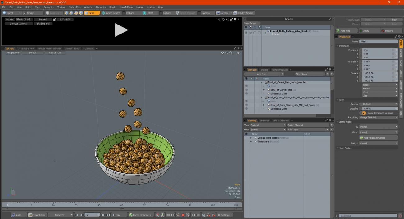 3D model Cereal Balls Falling into Bowl