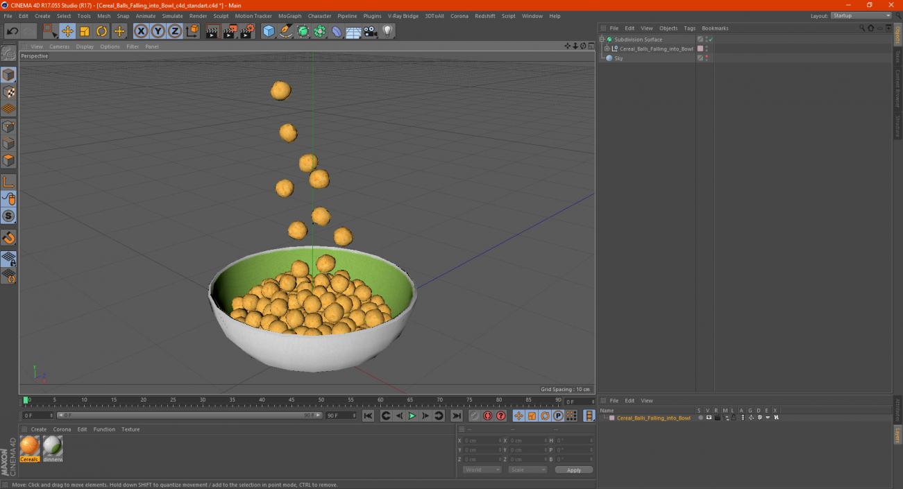 3D model Cereal Balls Falling into Bowl