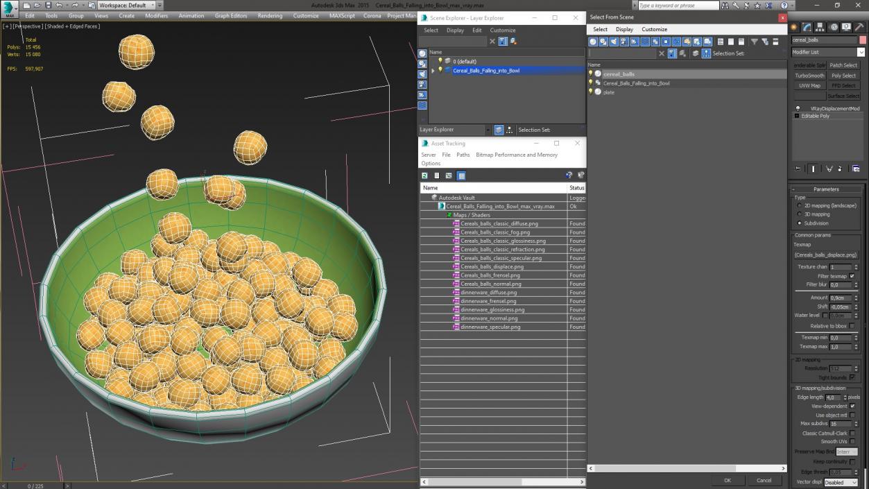 3D model Cereal Balls Falling into Bowl