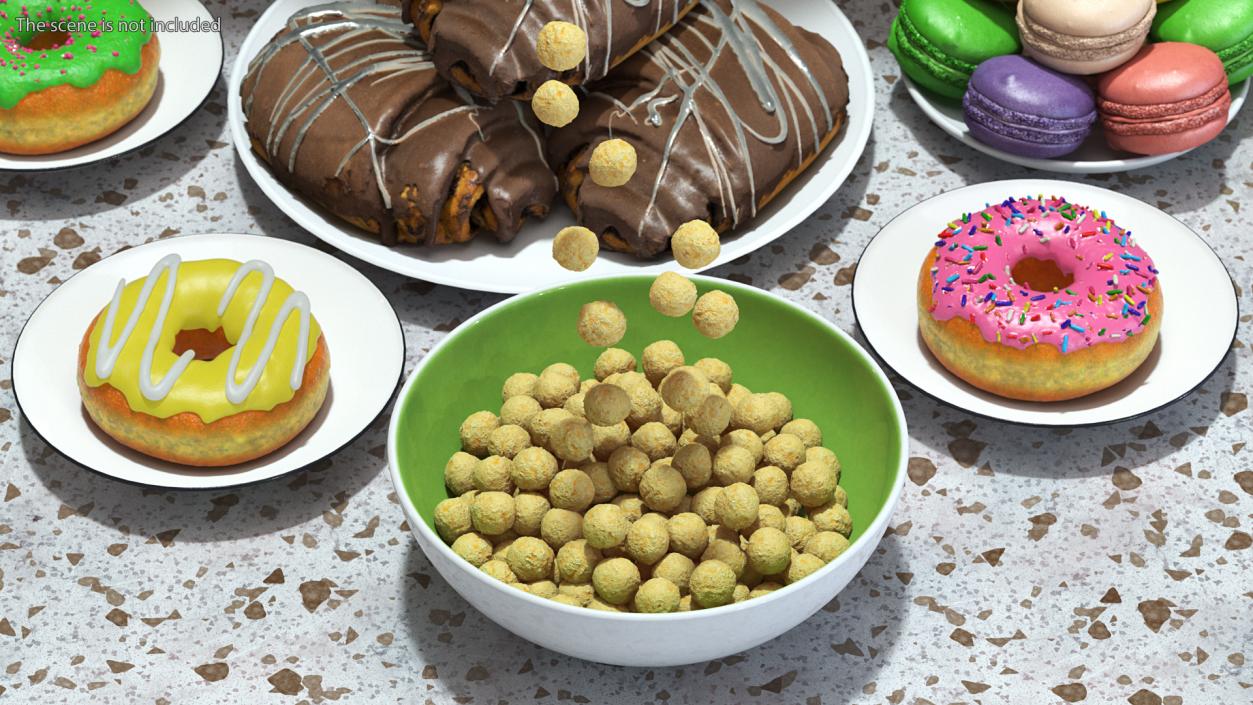 3D model Cereal Balls Falling into Bowl