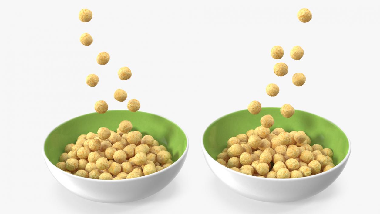 3D model Cereal Balls Falling into Bowl