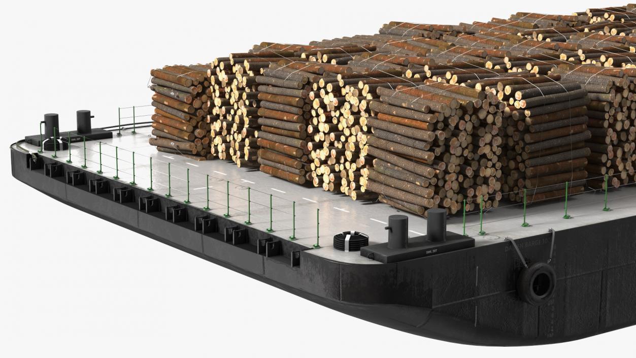 3D model Pontoon Barge Loaded Wood Logs