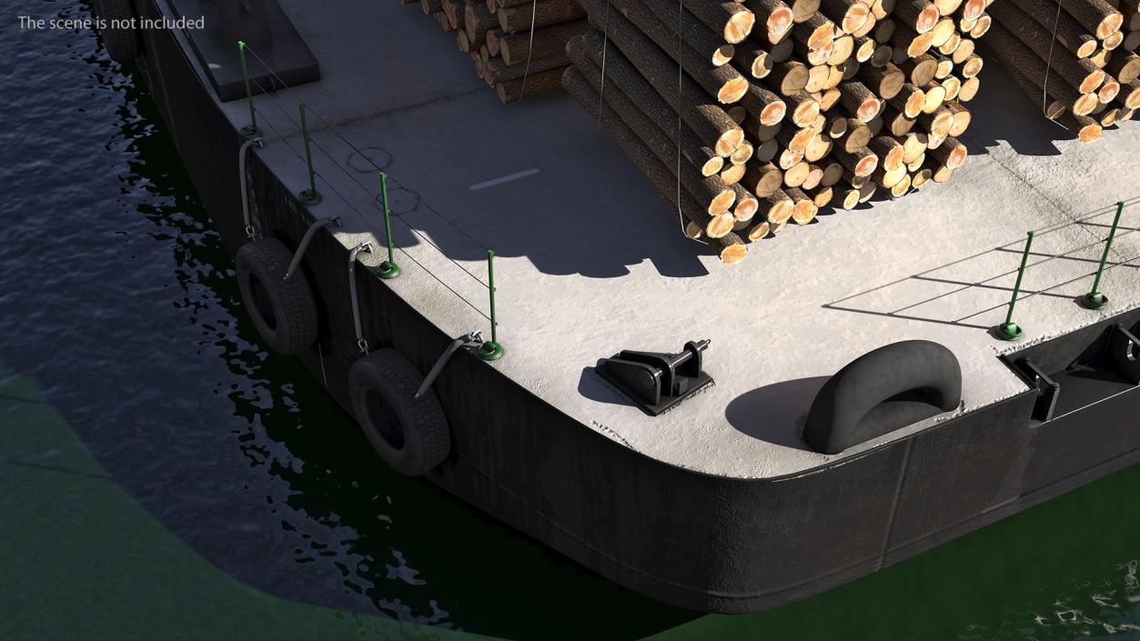 3D model Pontoon Barge Loaded Wood Logs