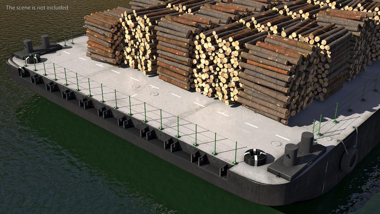 3D model Pontoon Barge Loaded Wood Logs