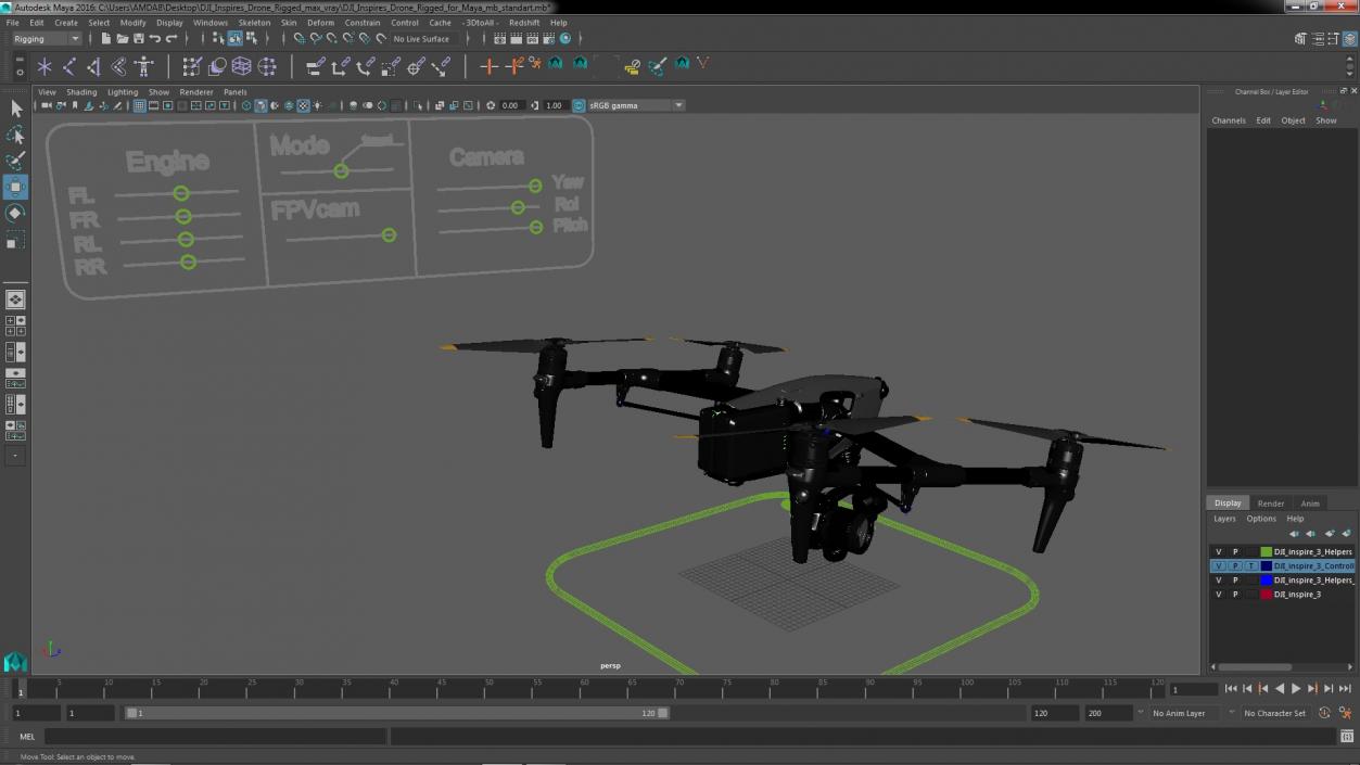 DJI Inspires Drone Rigged for Maya 3D model