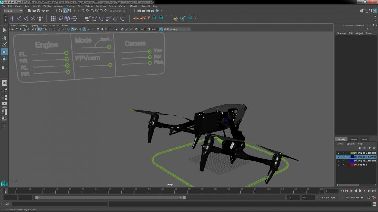 DJI Inspires Drone Rigged for Maya 3D model