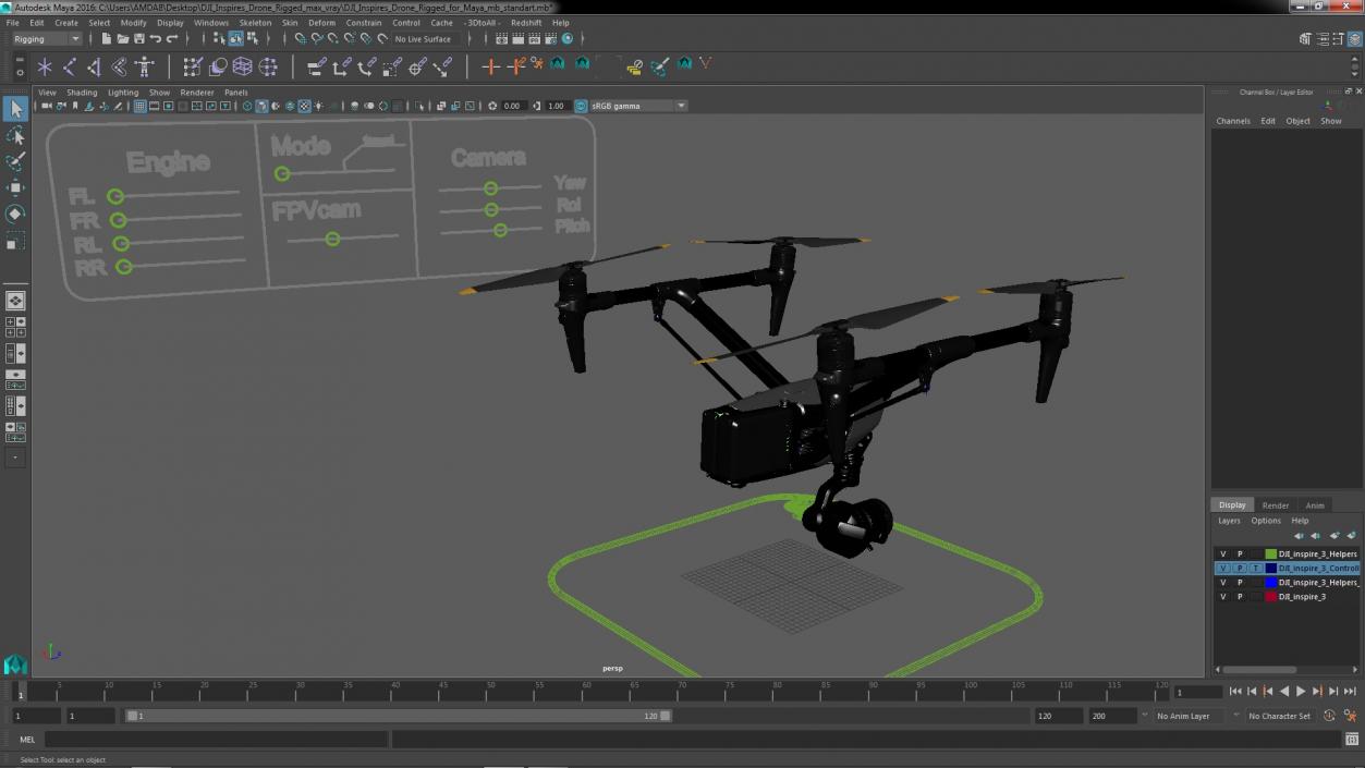 DJI Inspires Drone Rigged for Maya 3D model