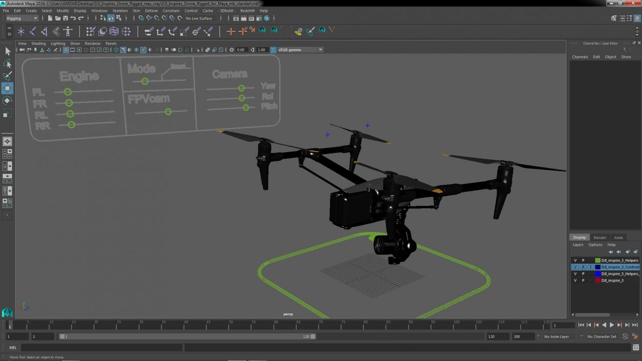 DJI Inspires Drone Rigged for Maya 3D model