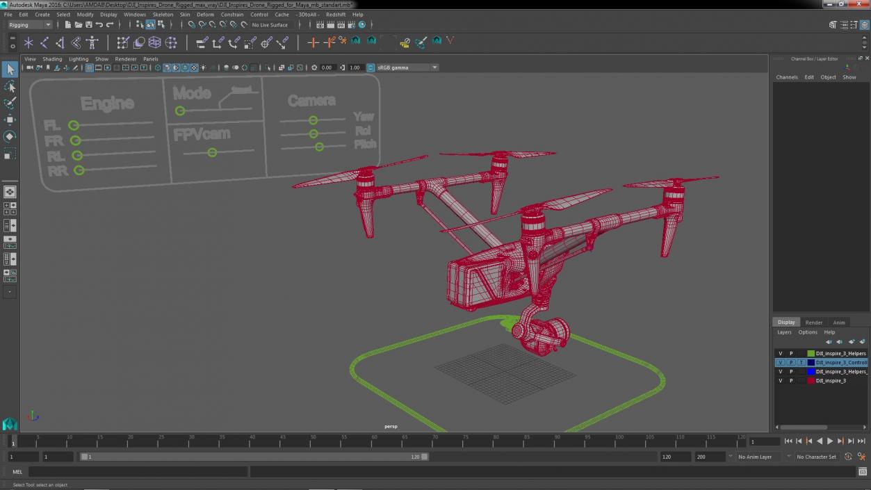 DJI Inspires Drone Rigged for Maya 3D model