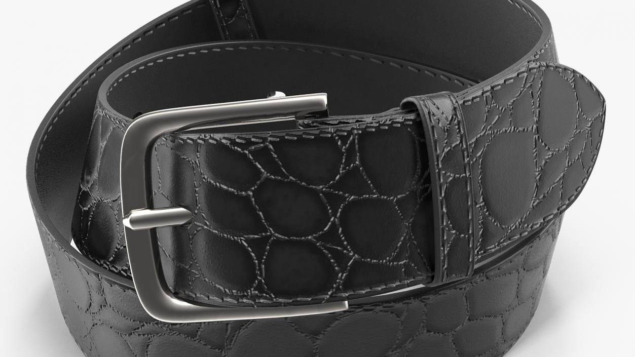 3D Black Mock Croc Leather Belt model